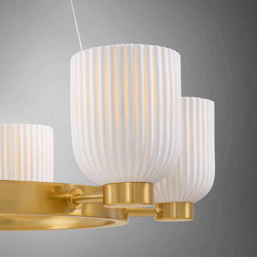 6 Light Chandelier, Warm Brass