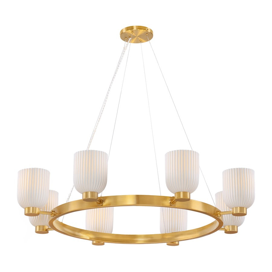 8 Light Chandelier, Warm Brass