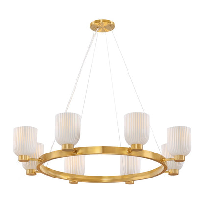 8 Light Chandelier, Warm Brass