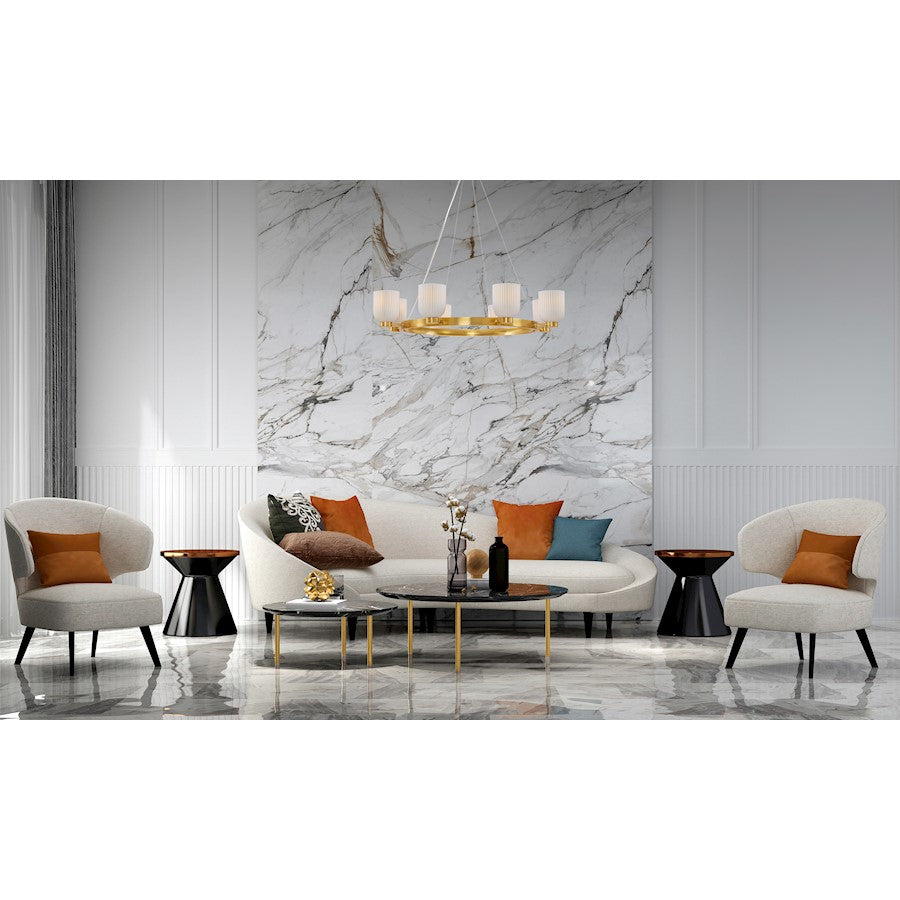 8 Light Chandelier, Warm Brass