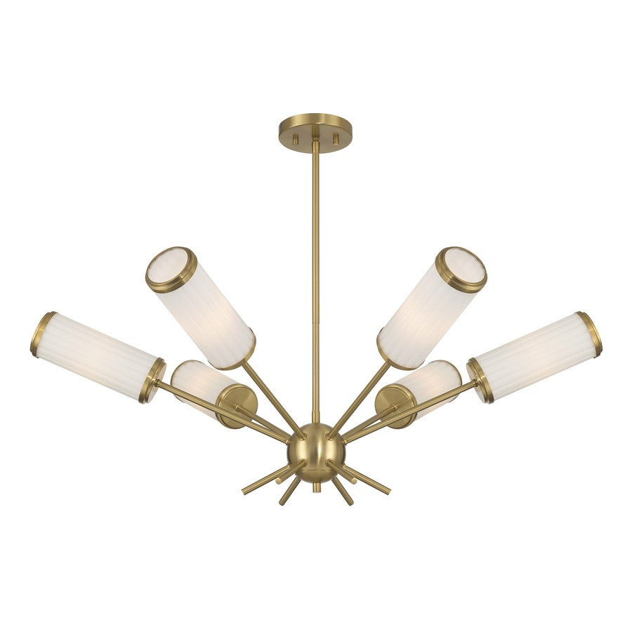 Savoy House Denison 6Lt Chandelier, White Opal, Warm Brass