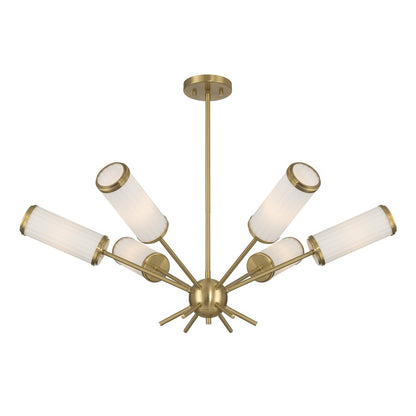 Savoy House Denison 6Lt Chandelier, White Opal, Warm Brass