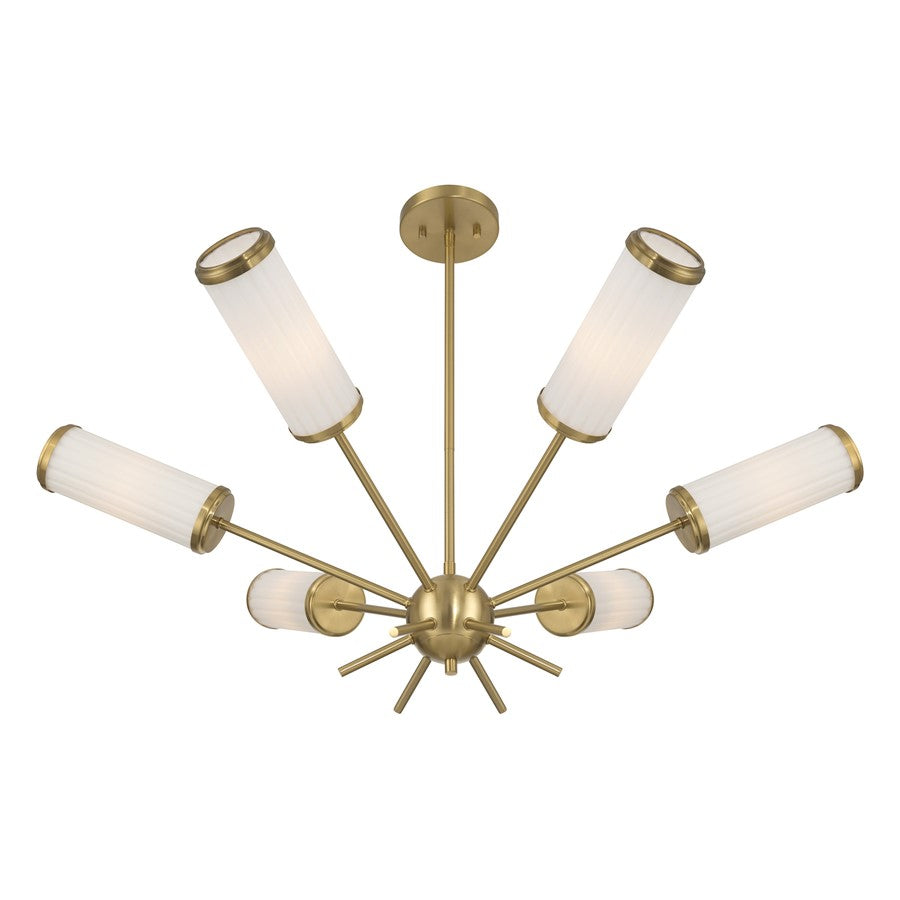 Savoy House Denison 6Lt Chandelier, White Opal, Warm Brass