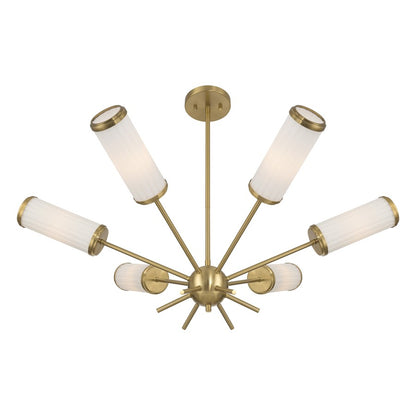 Savoy House Denison 6Lt Chandelier, White Opal, Warm Brass