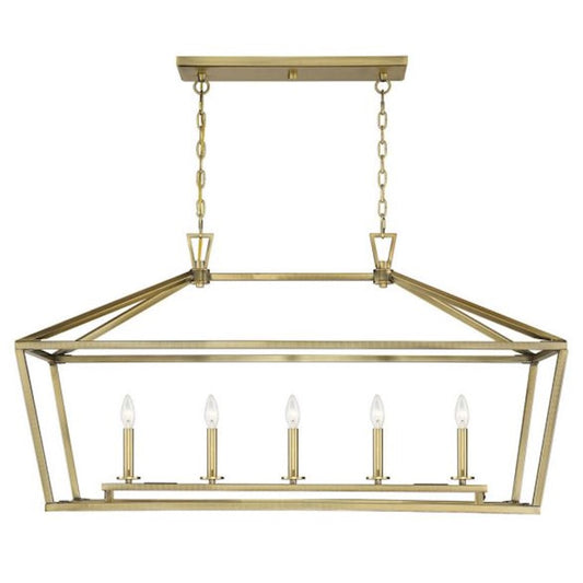 5-Light 24" Linear Chandelier, Warm Brass