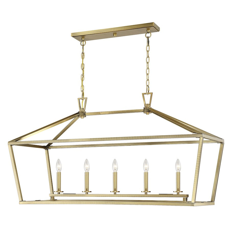 5-Light 24" Linear Chandelier, Warm Brass