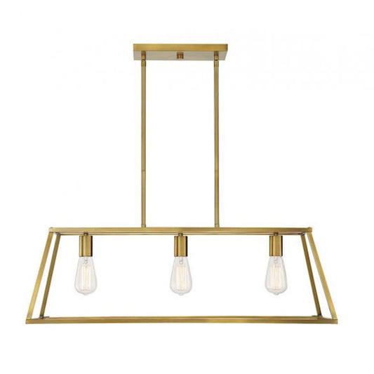 3 Light Linear Chandelier, Warm Brass