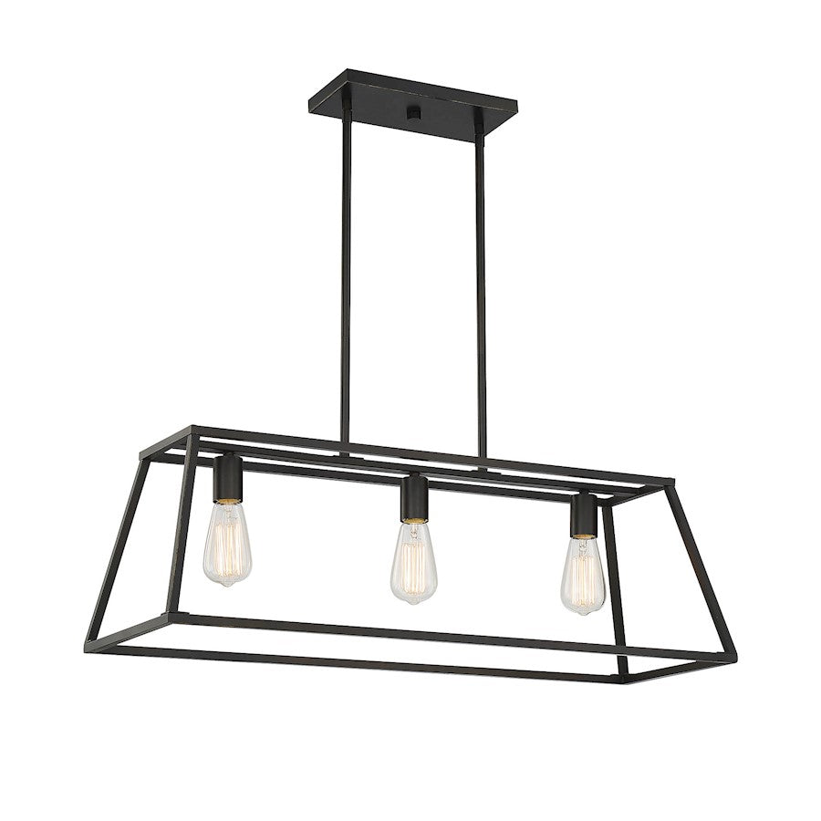 3 Light Linear Chandelier, Classic Bronze