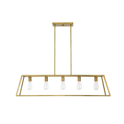 5 Light Linear Chandelier, Warm Brass