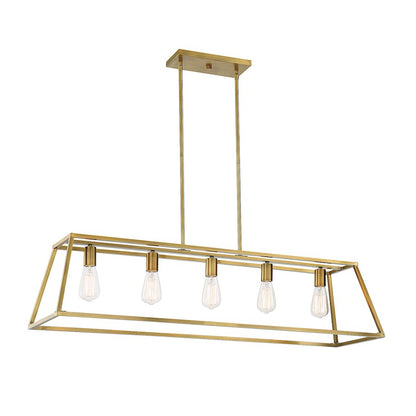 5 Light Linear Chandelier, Warm Brass