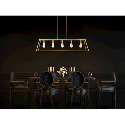 5 Light Linear Chandelier, Warm Brass