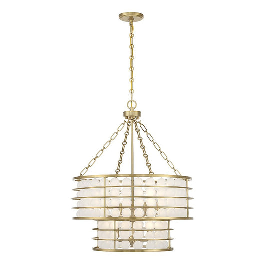 6 Light Chandelier, Warm Brass