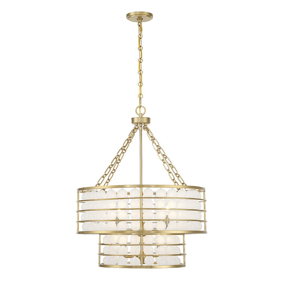 6 Light Chandelier, Warm Brass