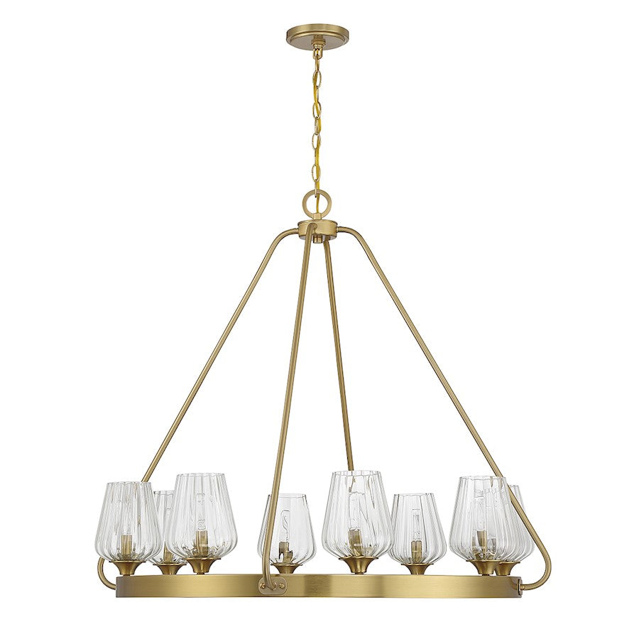 8 Light Chandelier, Warm Brass