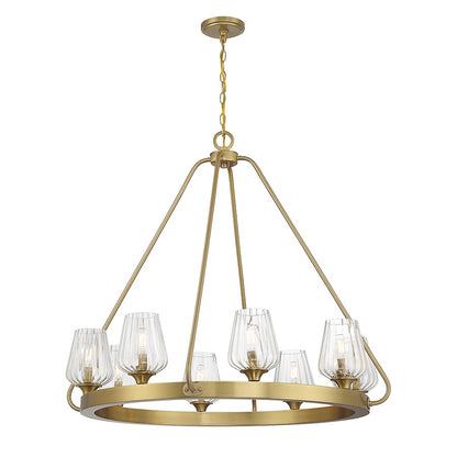 8 Light Chandelier, Warm Brass