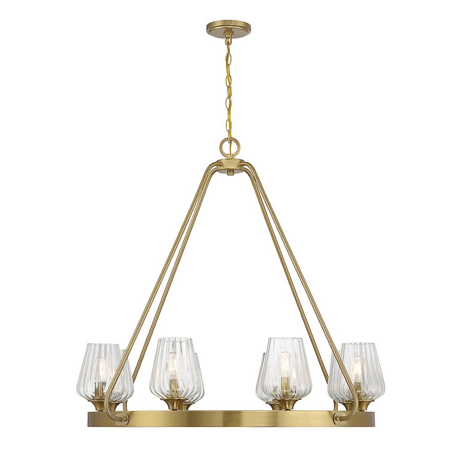 8 Light Chandelier, Warm Brass