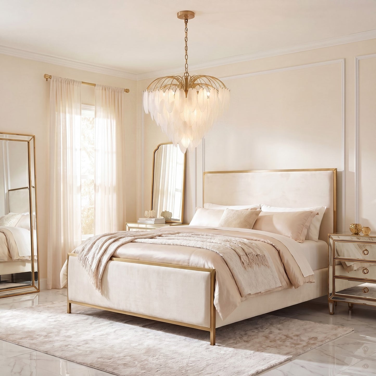 9 Light Chandelier, Warm Brass