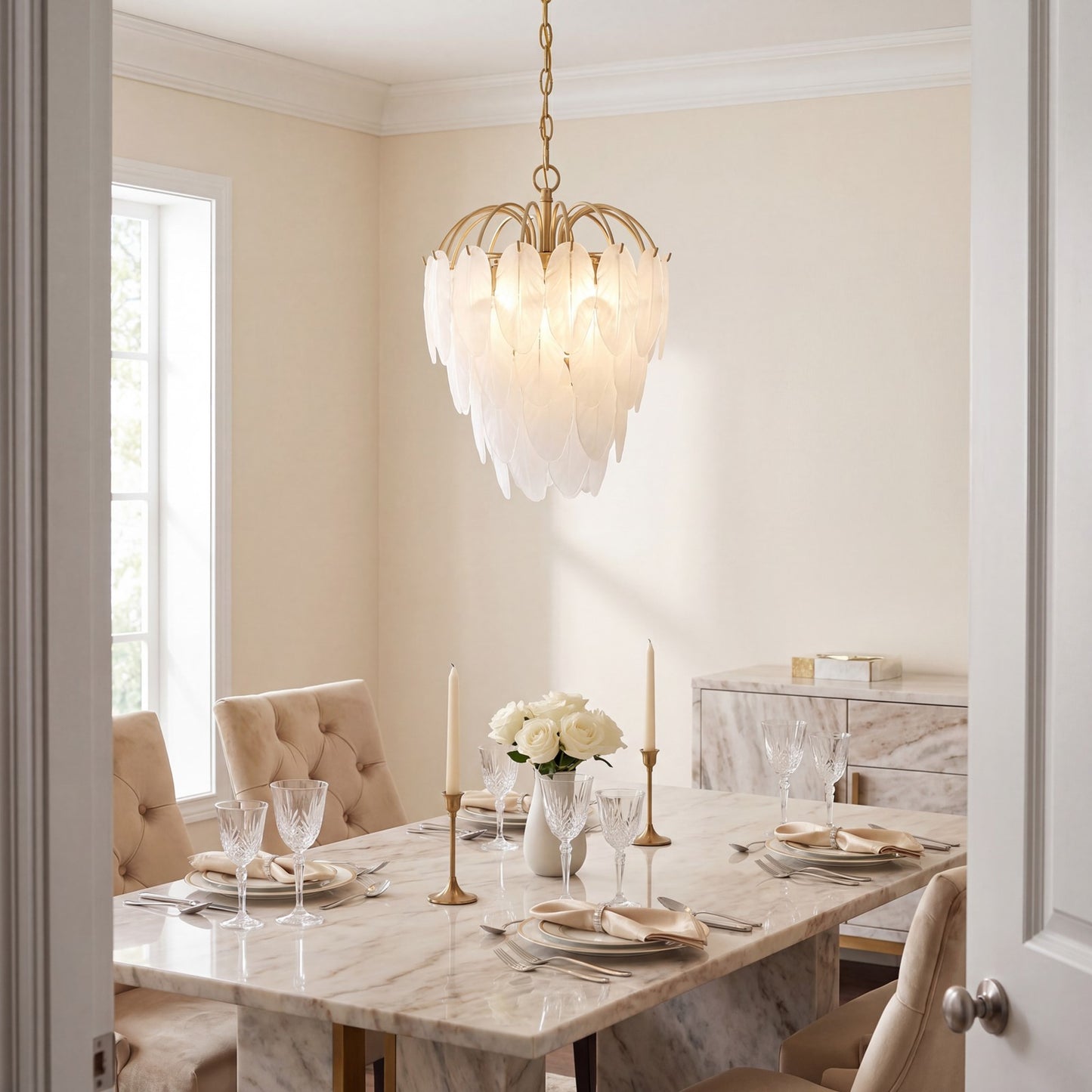 5 Light Chandelier, Warm Brass