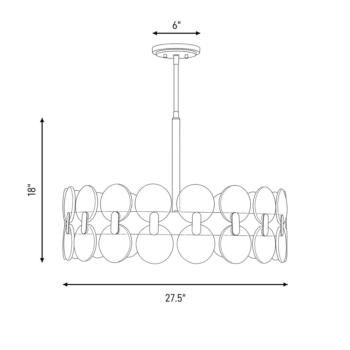 6 Light Chandelier, Matte Black