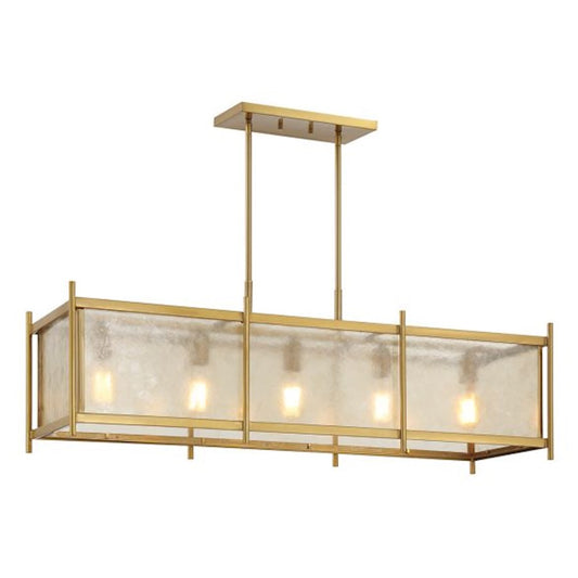 5 Light Linear Chandelier, Warm Brass