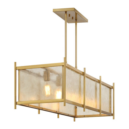 5 Light Linear Chandelier, Warm Brass