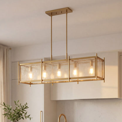5 Light Linear Chandelier, Warm Brass