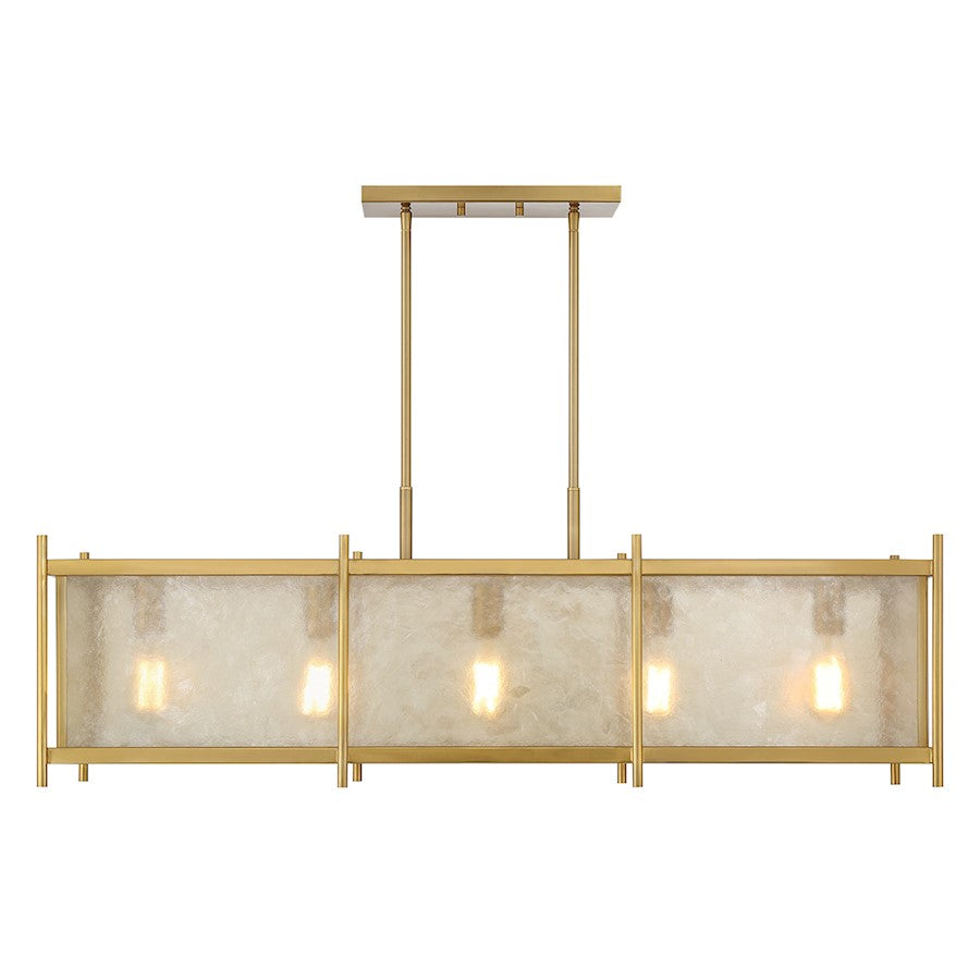 5 Light Linear Chandelier, Warm Brass