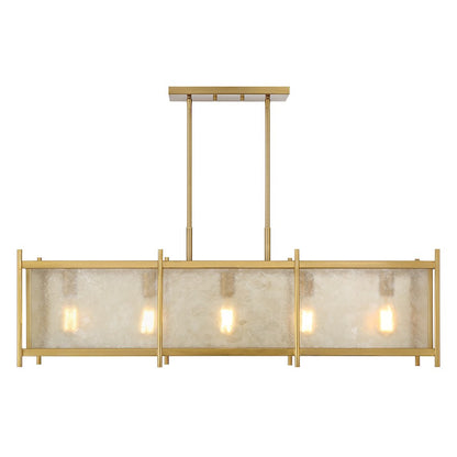 5 Light Linear Chandelier, Warm Brass