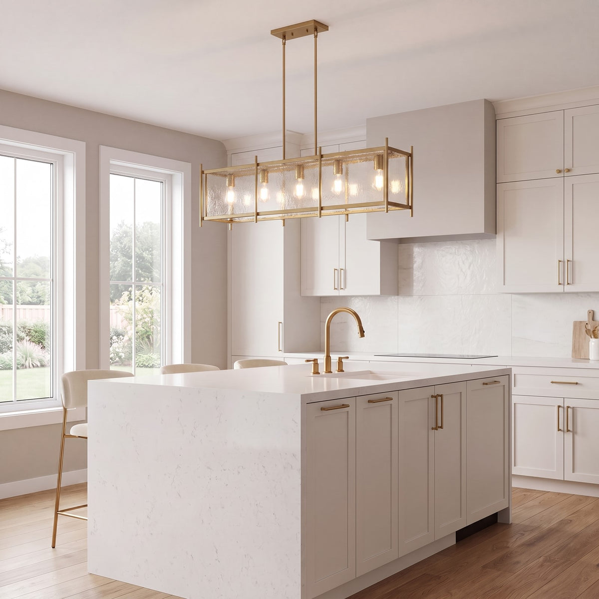 5 Light Linear Chandelier, Warm Brass