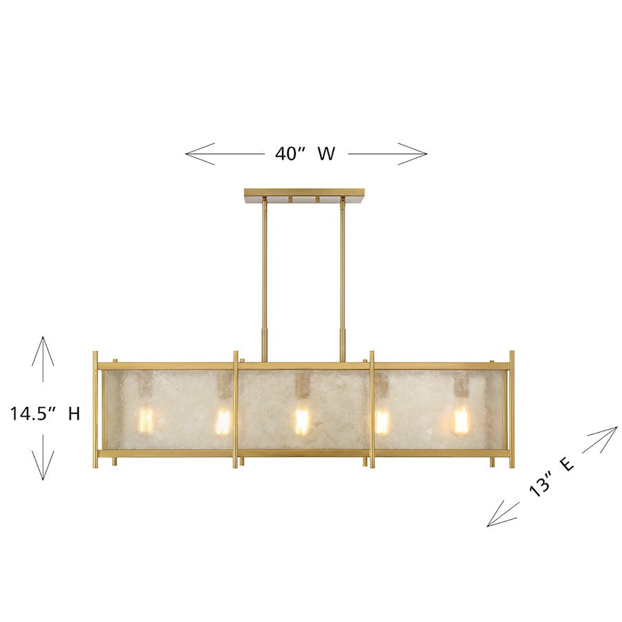 5 Light Linear Chandelier, Warm Brass