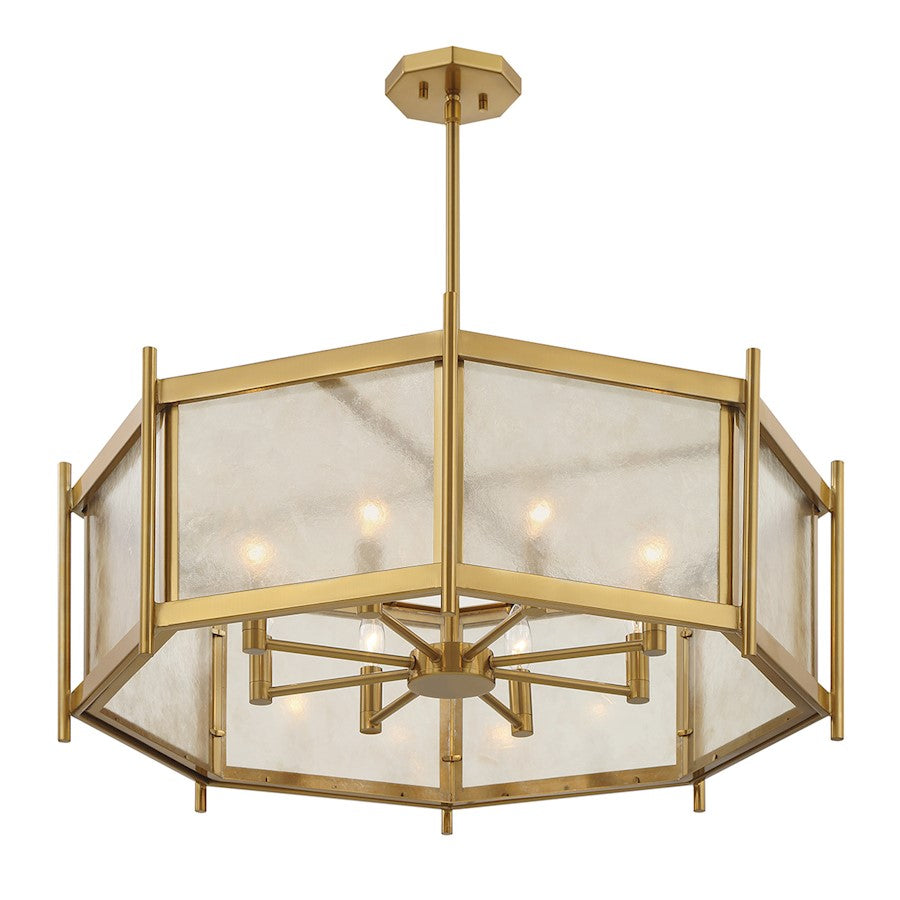 8 Light Chandelier, Warm Brass