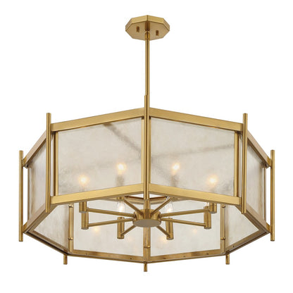 8 Light Chandelier, Warm Brass