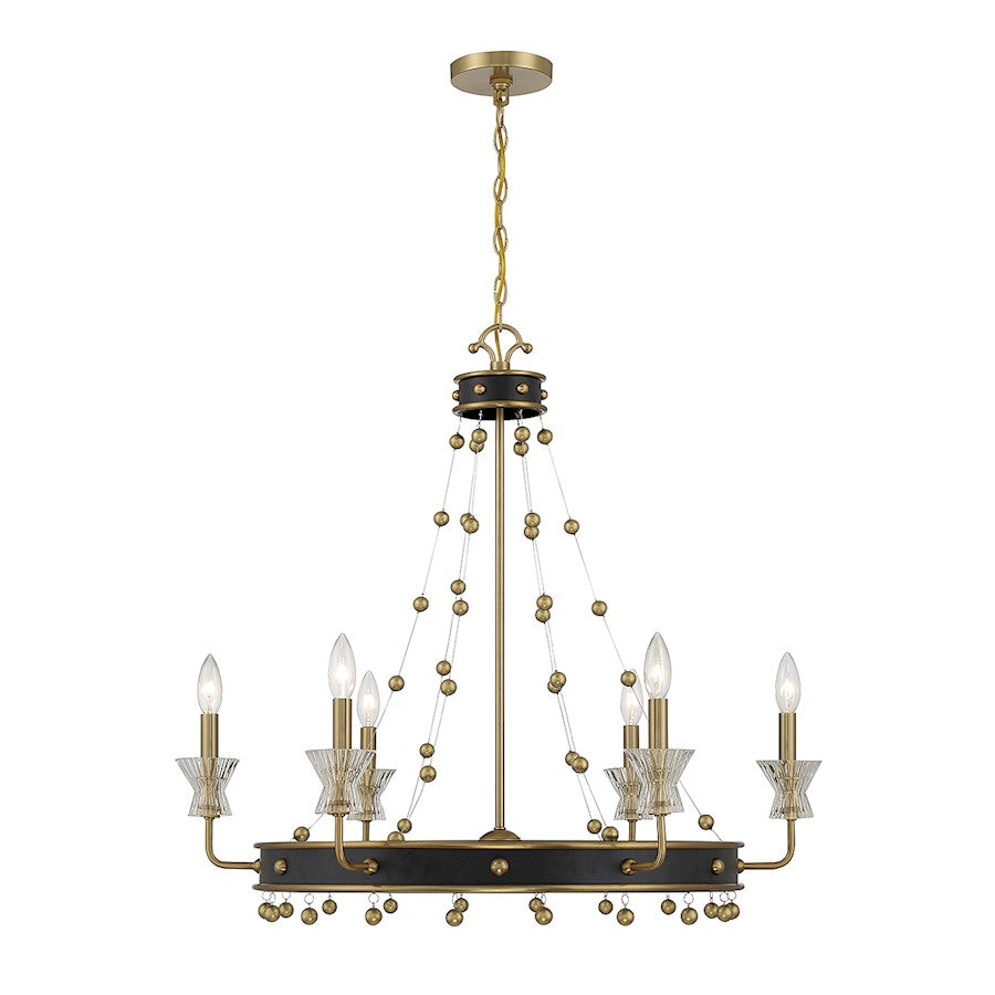 Savoy House Iris 6Lt Chandelier, Black/Brass - 1-3804-6-143