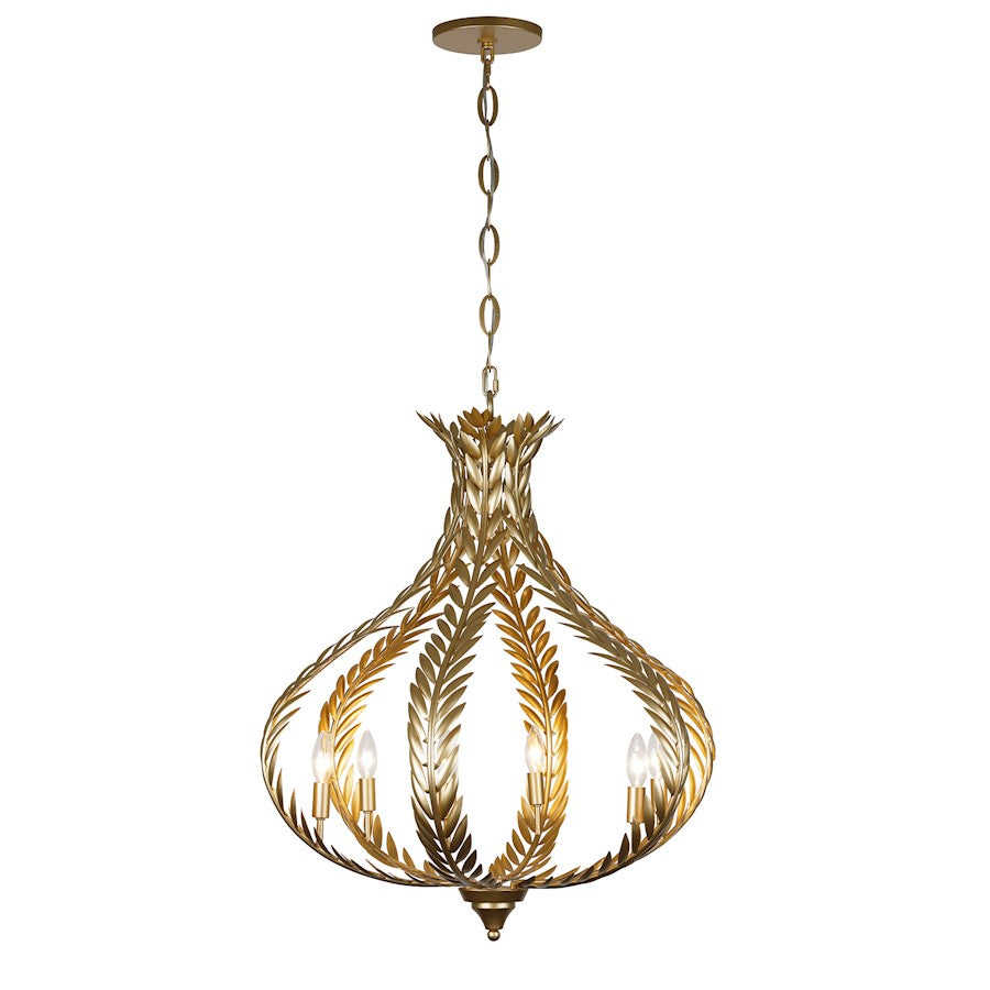 6 Light Chandelier, Grecian Gold