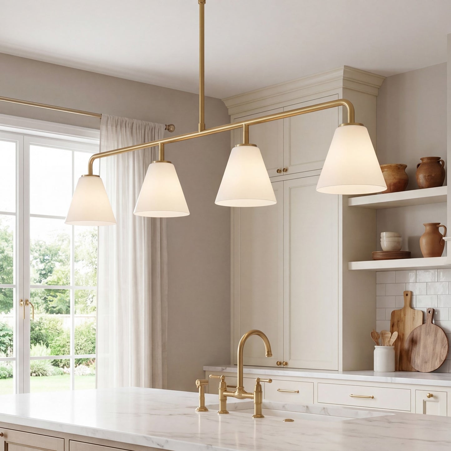 Savoy Essentials Blair 4Lt Linear Chandelier, Warm Brass/Strie