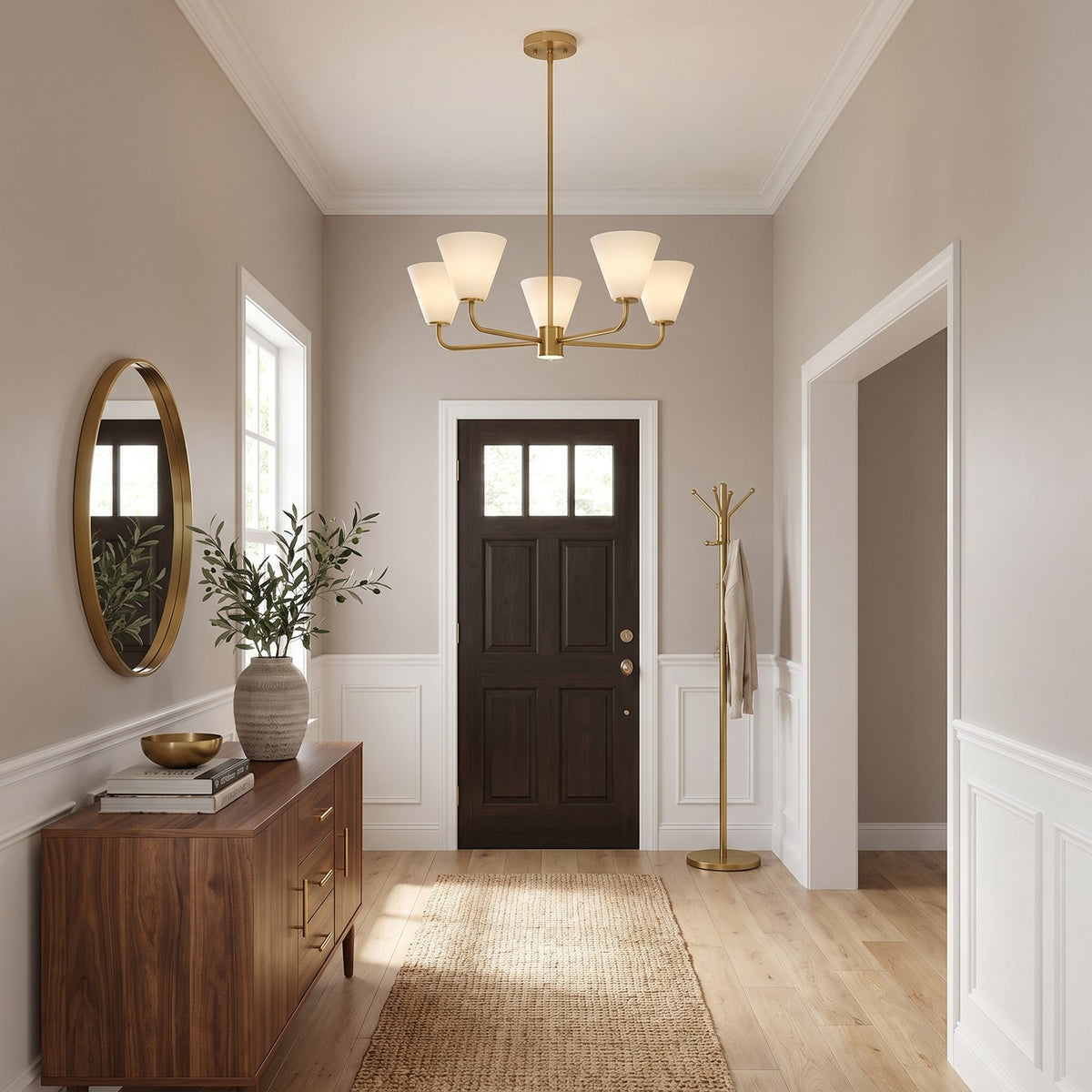 Savoy Essentials Blair 5 Light Chandelier, Warm Brass/Strie