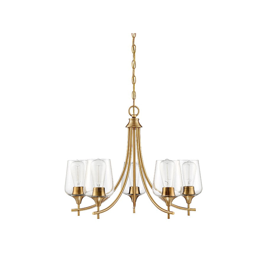 5 Light Chandelier, Warm Brass