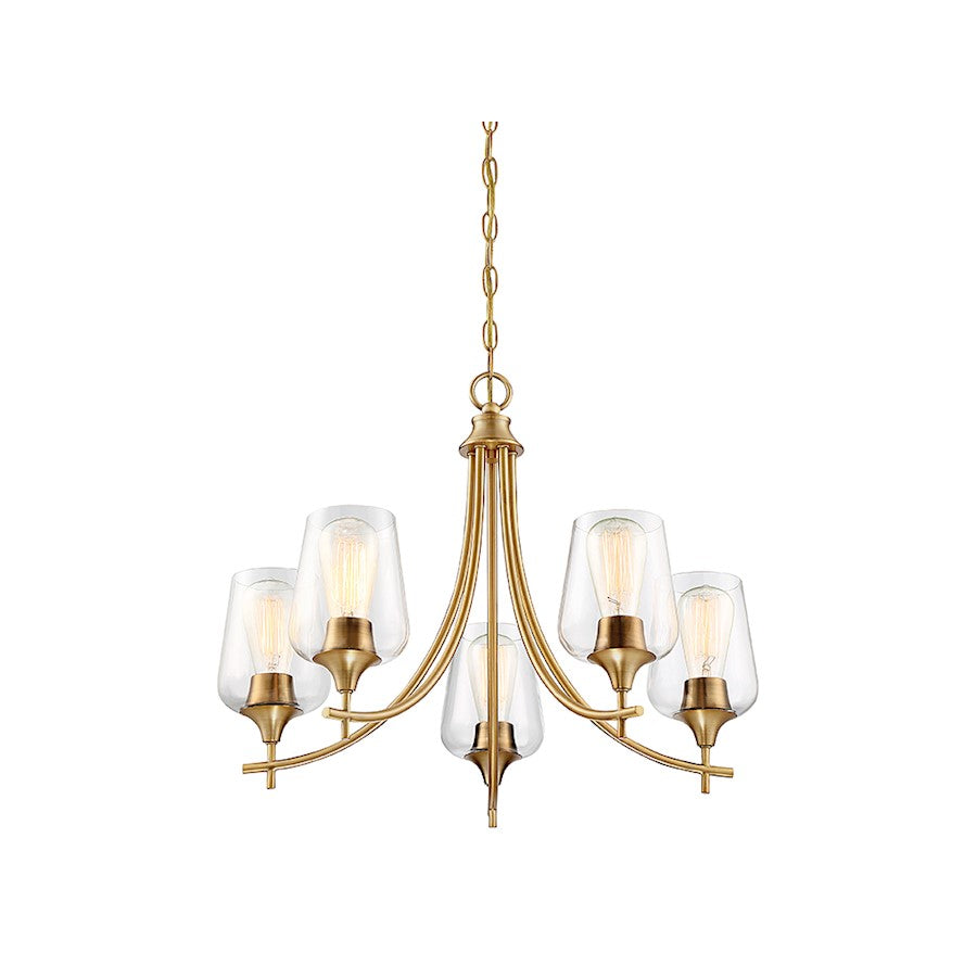 5 Light Chandelier, Warm Brass