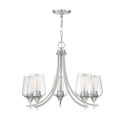 5 Light Chandelier, Satin Nickel