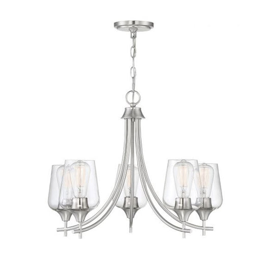 5 Light Chandelier, Satin Nickel