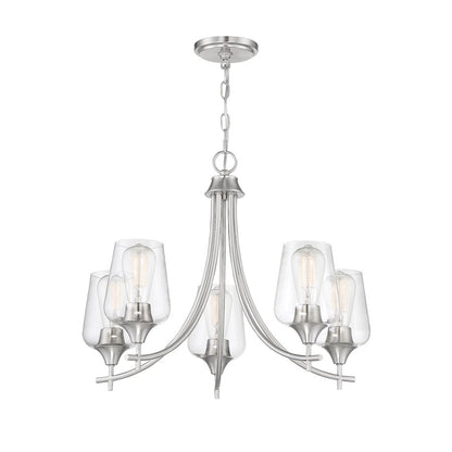 5 Light Chandelier, Satin Nickel