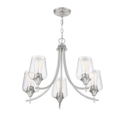 5 Light Chandelier, Satin Nickel