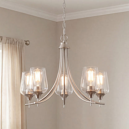 5 Light Chandelier, Satin Nickel
