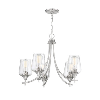 5 Light Chandelier, Satin Nickel