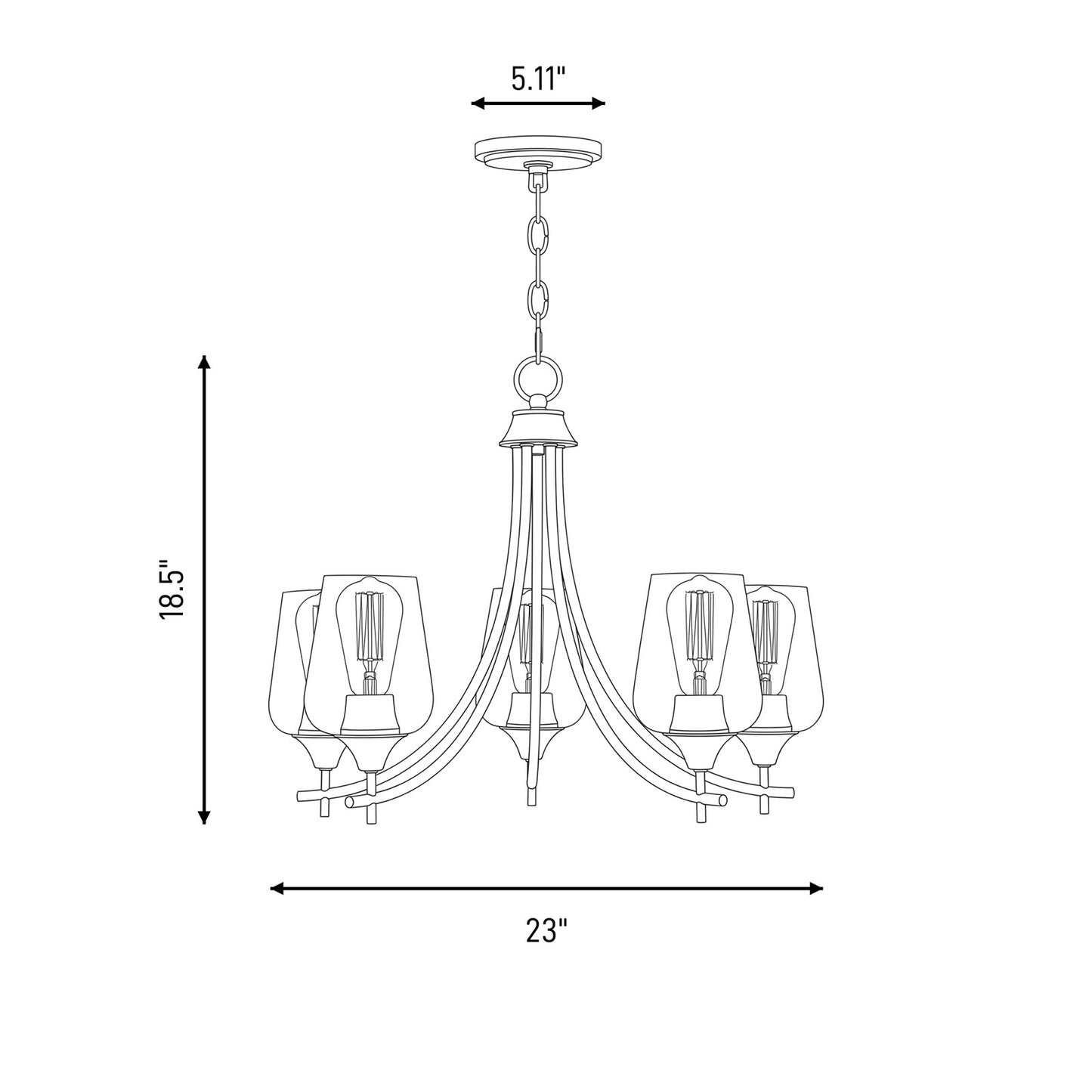 5 Light Chandelier, Satin Nickel