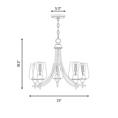 5 Light Chandelier, Satin Nickel