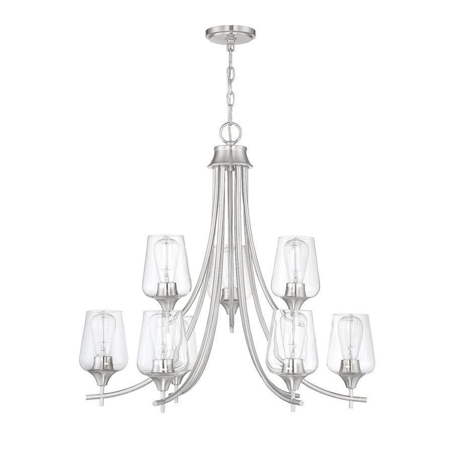 9 Light Chandelier, Satin Nickel