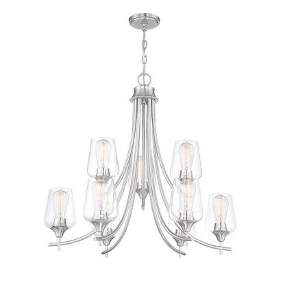 9 Light Chandelier, Satin Nickel