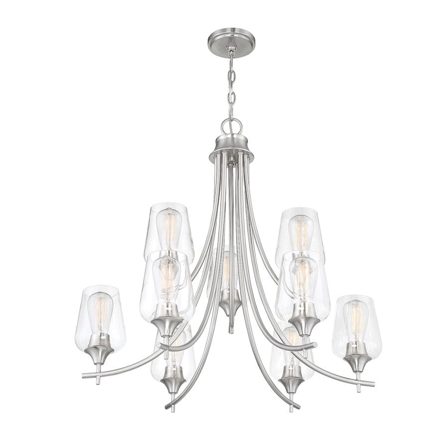 9 Light Chandelier, Satin Nickel