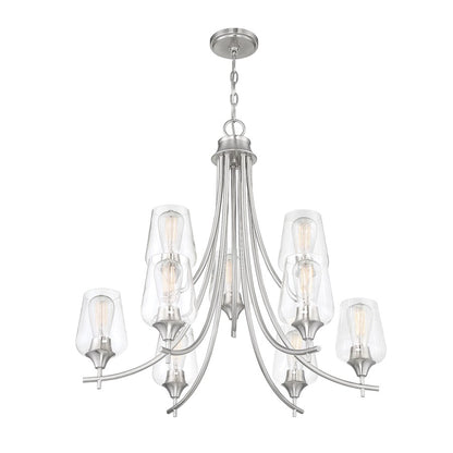 9 Light Chandelier, Satin Nickel